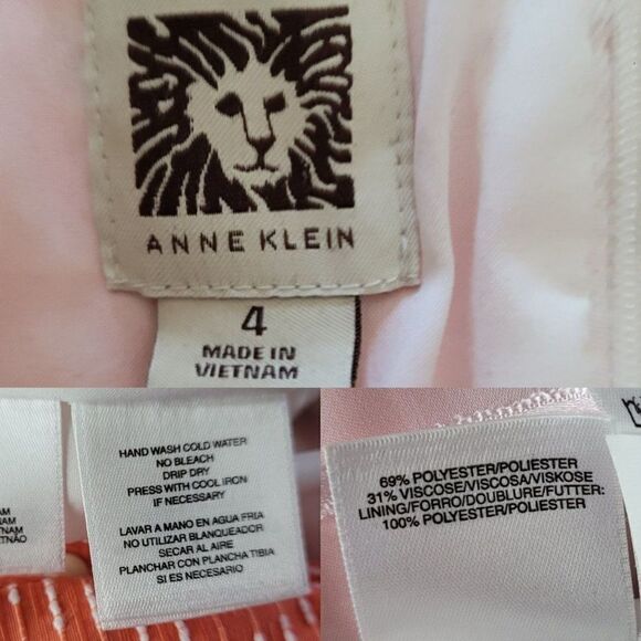 Vtg 80's Anne Klein Dress Sleeveless Shell Beaded V-neck A-line Midi Orange Sz 4 - Picture 4 of 10